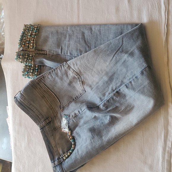 Boston Proper embellished pearl ankle Sz. 12 Blue Jeans NWT - Picture 4 of 11
